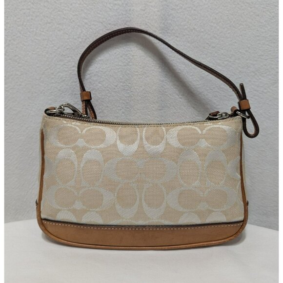 SOLD***Vintage Coach Signature Demi Mini Shoulder Bag Canvas Leather Cream 6094 - Picture 2 of 12
